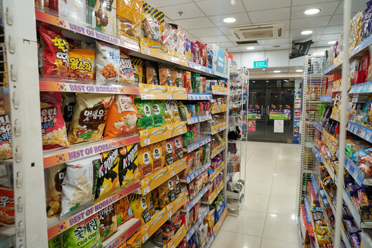 SINGAPORE - NOVEMBER 04, 2023: interior shot of 7-Eleven convenience store in Singapore.