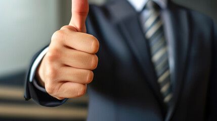Corporate Success: Thumbs Up in Formal Attire