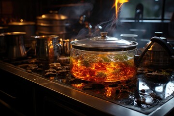 Boiling kettle water for tea., generative IA