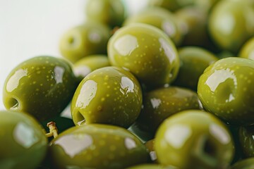 fresh green olives on a white background