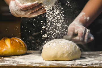 Flour being spread over fresh dough ball