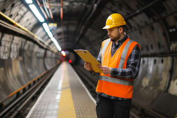 Technical Inspection: Engineer Assessing Subway Safety