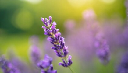 closeup of purple lavender flower on blurred gereen background under sunlight with copy space using as background natural plants landscape ecology cover page concept