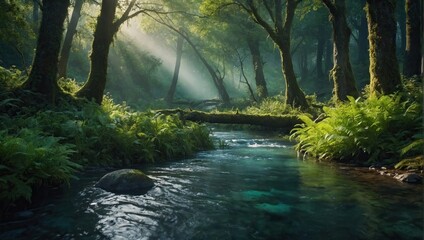 Beautiful fantasy fairy forest with river