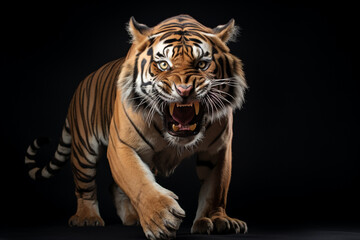 Obraz premium Tiger Charging on a White Background. Beautiful feline portrait