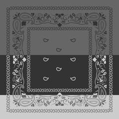 Grey bandana kerchief paisley fabric patchwork abstract vector seamless pattern.