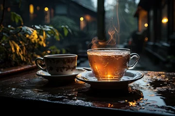 Rolgordijnen Rain, hot tea and warmth., generative IA © JONATAS