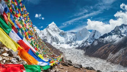 Photo sur Plexiglas Himalaya colorful prayer flags on the everest base camp trek in himalayas nepal