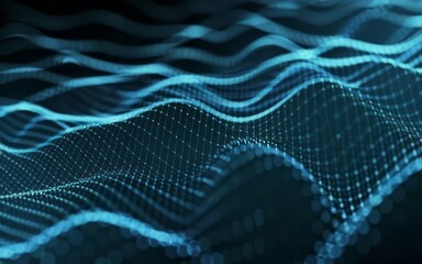 Futuristic blue waves flowing on a dark digital background, evoking concepts of cyber technology and data movement.

