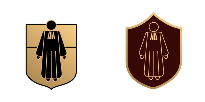 2 logos, &eacute;tiquettes, &eacute;cussons ou blasons pour repr&eacute;senter le m&eacute;tier d&rsquo;avocat, avec un pictogramme d&rsquo;un personnage v&ecirc;tu de l&rsquo;uniforme correspondant &agrave; son m&eacute;tier.