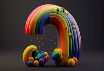 3d illustration of one letter rainbow balloons for kids store sales isolated on gray background. Generative AI