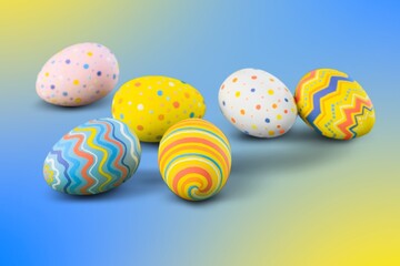 Easter decorations, colored eggs on the tabletop