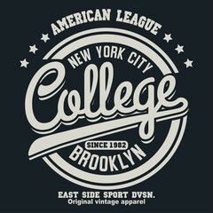 Sport t-shirt graphics. New York Brooklyn athletic apparel design. Vector