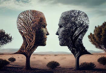 Communication Transfer Concept and psychology or psychiatry concept as two individuals as trees communicating. Generative AI