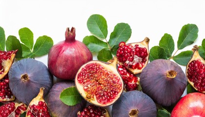 fig fruits and pomegranate frame border isolated on white background