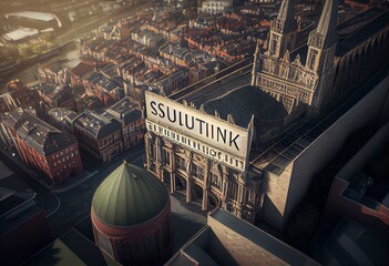 Fototapeta premium Luftansicht einer Stadt in 3D mit Schriftzug Dublin. Generative AI