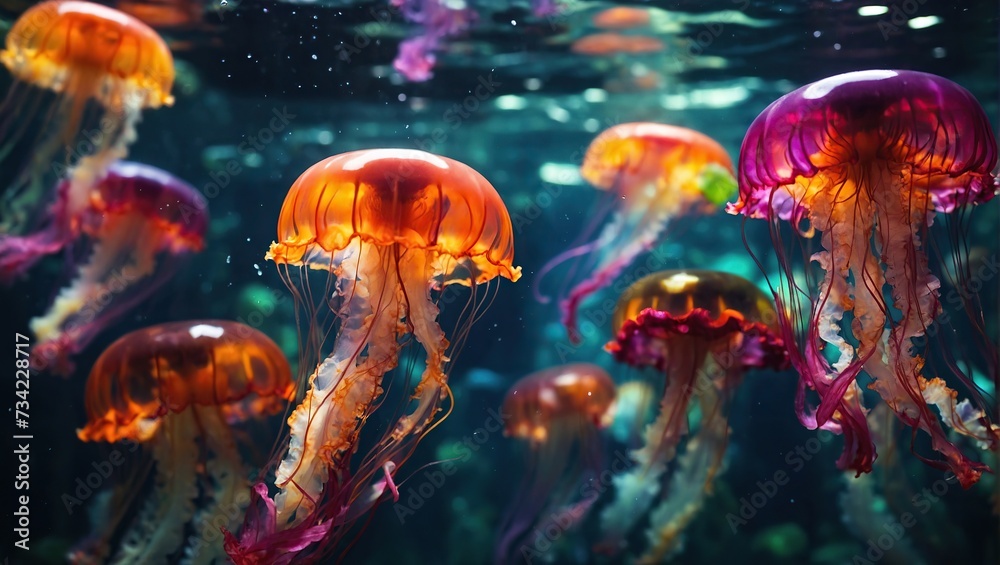 Wall mural colorful jellyfish under water