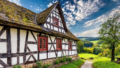 old vintage half timbered wall of village house