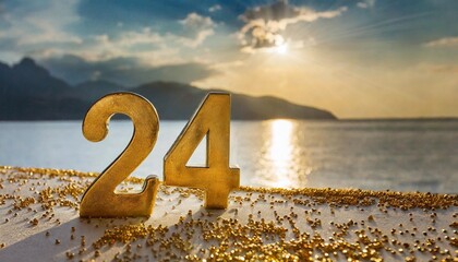 numeral of the year 24 in gold color on a light white background