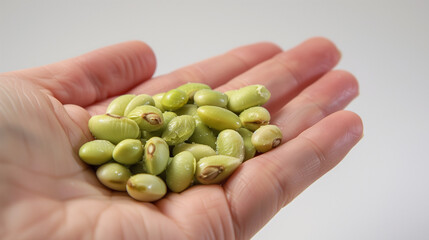 Eating Healthy and Wholesome with Roasted Edamame: A Hand Holding Ready to Eat Edamame Seeds