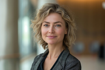 Fototapeta premium Mujer artista, con naturaleza de fondo, ropa oscura, transmite seguridad, liderazgo, creatividad, oficina, exterior
