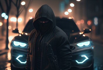 Thief steling car. Generative AI