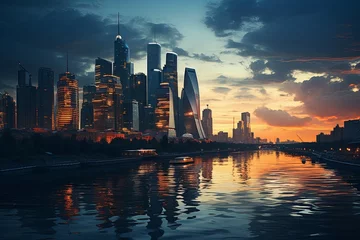 Gordijnen Panoramic night view of Modern city of the luxury center with Moscow city in Russia © pixeness
