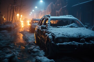 Ice covered cars, zero visibility., generative IA
