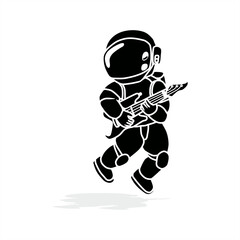 minimalist silhouette illustration with shadow of a spaceman playing guitar for icon or logo