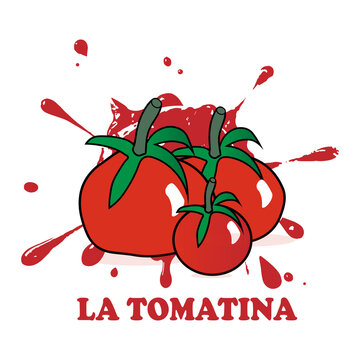 La Tomatina Fastival Vector Design, La Tomatina cultural tradition, Tomatoes throwing fight festival Vector Logo.