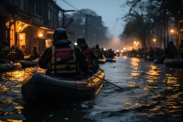 Rescue teams in boys save flood victims., generative IA