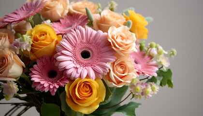 A vibrant bouquet of multi colored flowers brings freshness and beauty generated by AI