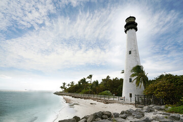 The Cape Florida Lighthouse in Bill Baggs State Park on Key Biscayne. The structure is the oldest in Miami-Dade county, built in 1825 - 734232769