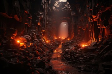 Volcanic lavas sculpting underground caves., generative IA