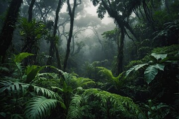 Jungle forests in fog
