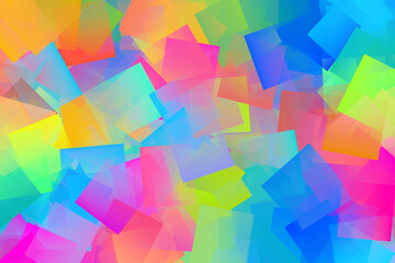 Rozrzucone geometryczne kwadraty tworzące mozaikę w tęczowych kolorach - graficzne tło, tapeta, tekstura