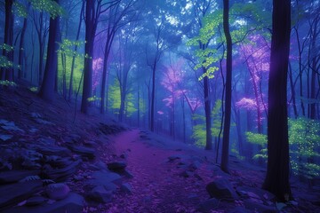 AI generated illustration of a psychedelic colorful forest