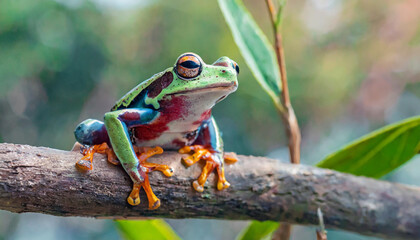 Fototapeta premium Colorful frog siting on the branch.
