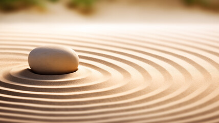 Fototapeta na wymiar Banner background Zen garden meditation with stone and wave on sand
