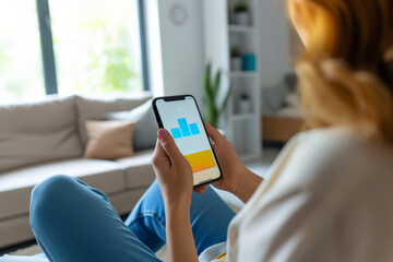 Closeup of people monitoring home electricity usage with mobile apps. Generative AI