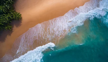 Foto op Plexiglas Sea beach and wave from aerial view of beautiful seashore. © Karo