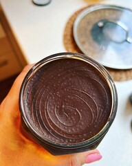 jar with chocolate cream, creamy chocolate spread, sweet cream