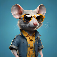 Nonsense surreal image: rapper mouse style with sunglasses. AI generated image. - obrazy, fototapety, plakaty