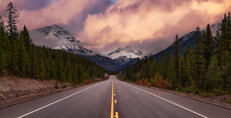 Scenic Road in Canadian Rocky Mountain Landscape.