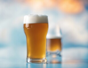Two Glasses of Beer on a Blue Background
