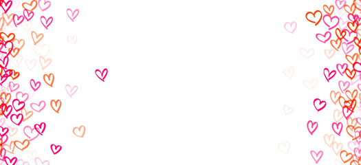 panoramic view with a cascade of hearts in shades of pink and orange