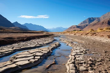 Foto op Plexiglas Arid scenario melted glaciers and dry rivers show climate impact., generative IA © JONATAS