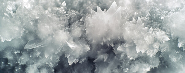 White grey crystals with sharp spikes, closeup macro detail - abstract crystalline background. Generative AI