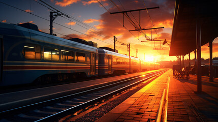 Railway station at sunset. Railway station at sunset. Railway transport