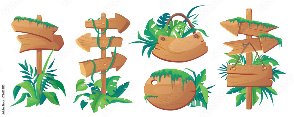 Leinwandbilder jungle signboards mega set in cartoon graphic design. bundle elements of different shapes of empty w